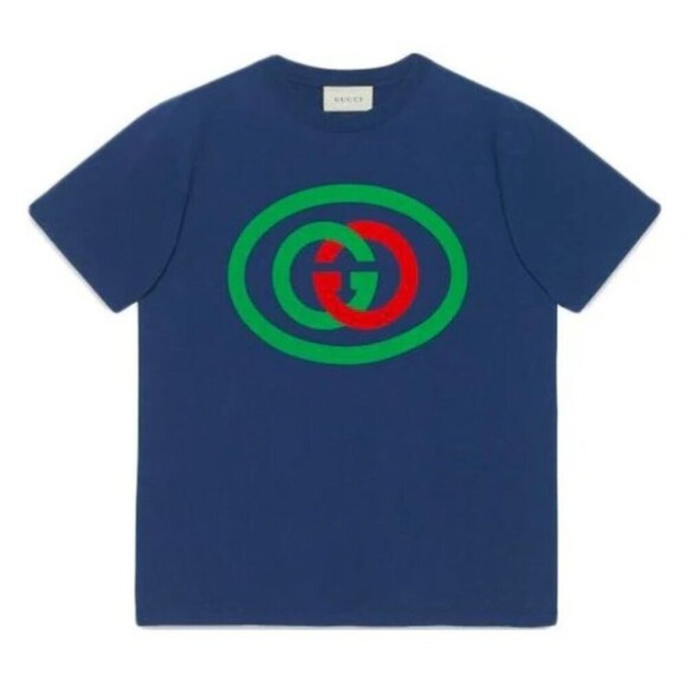NWT Gucci Oversized Cotton Oval Interlocking GG Logo Blue T-Shirt size L